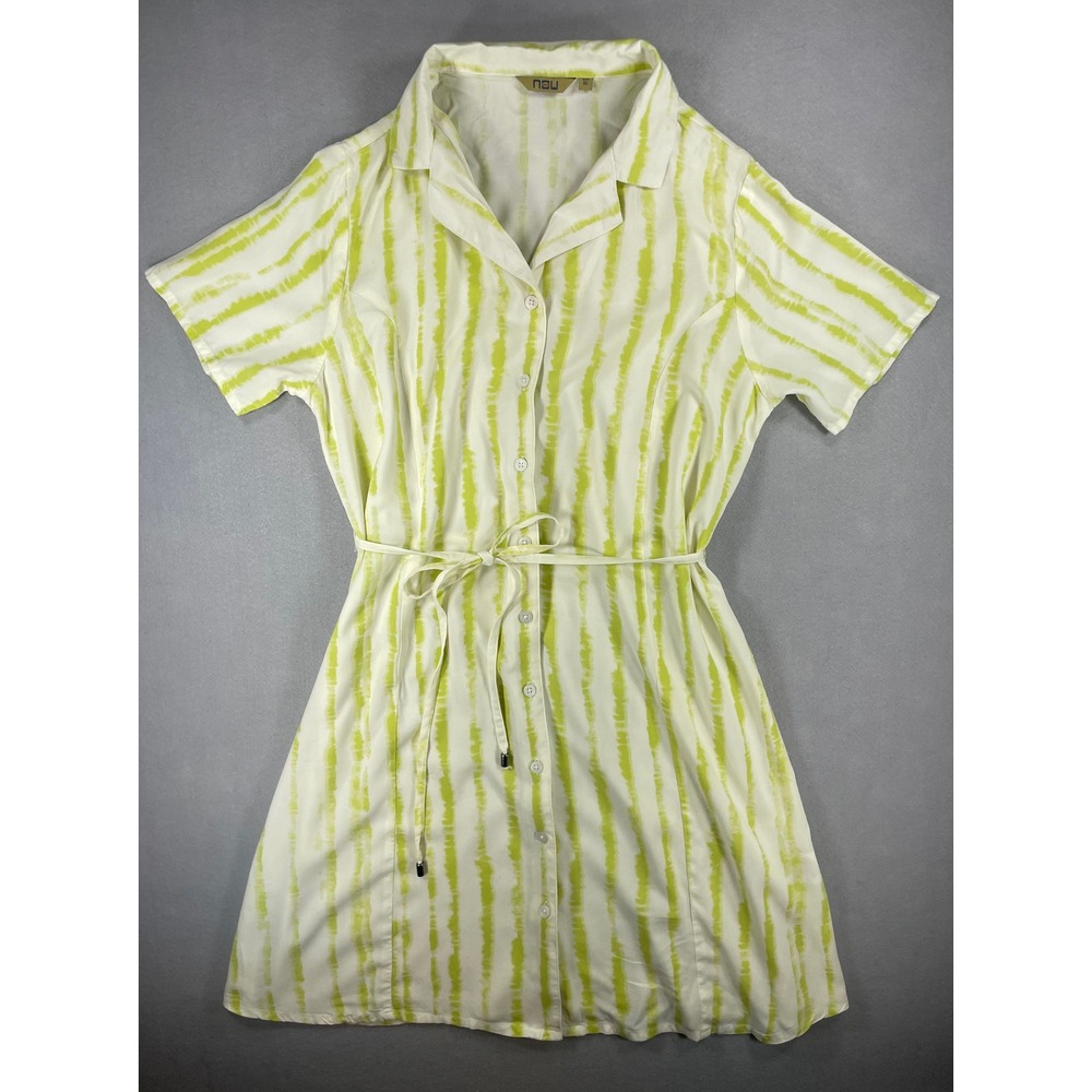 NOW Jeans Women Shirt Dress Tie Dye Lime Green White Viscose XL